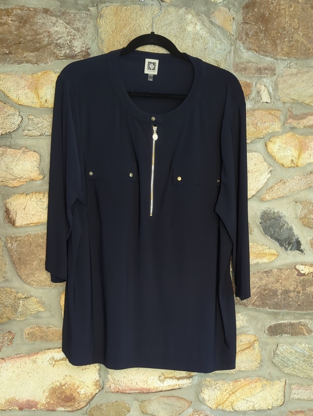 Anne Klein Navy Zip-Front Tunic Top